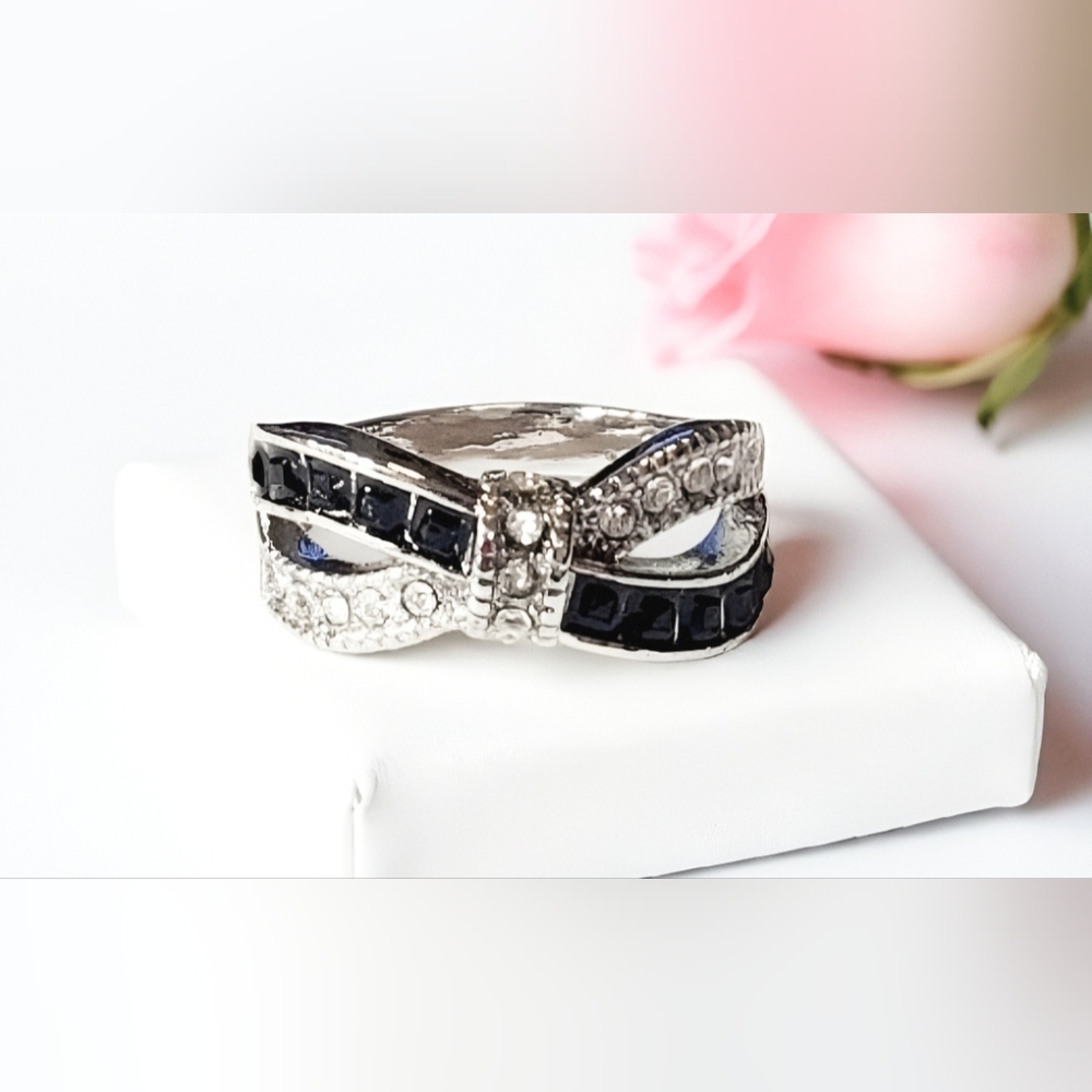Sterling Silver Black and Silver Cubic Zirconia Ring Womens Jewelry